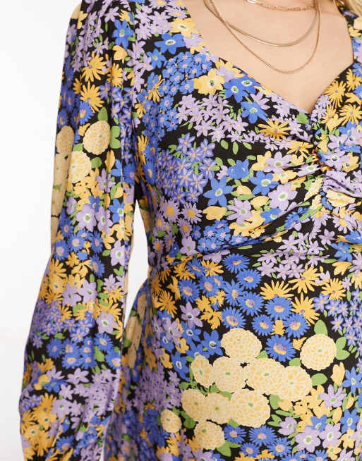 Nobody's Child Maternity – Rosie – Langärmliges Midikleid in Blau mit Blumenmuster, 2 von 4