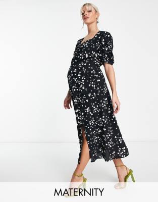 Nobody’s Child Maternity Nobody's Child Maternity Rosie puff sleeve tea midi dress in black heart