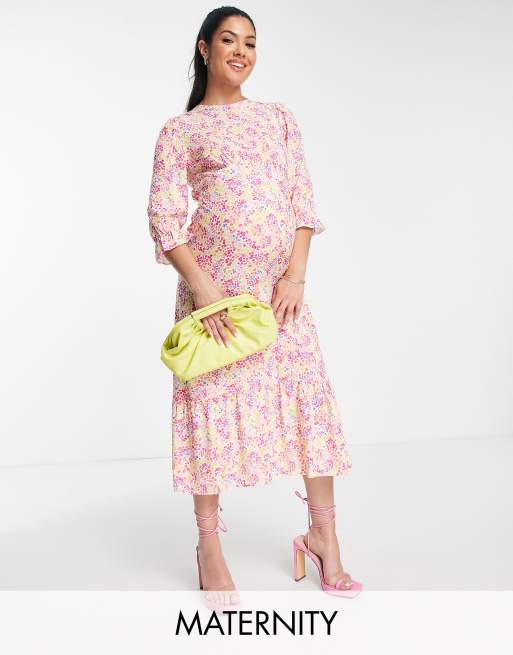 Nobody's Child Maternity Selena ditsy dot pink multicolored dress