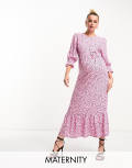 Nobody's Child Maternity Selena midi dress in pink ditsy print