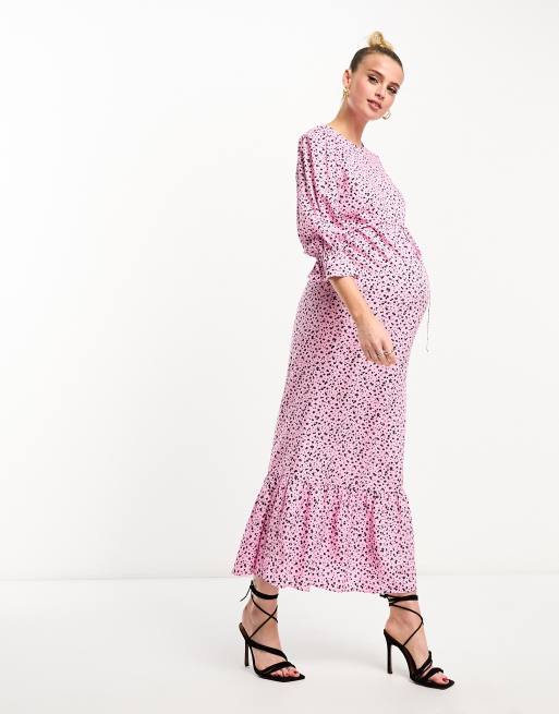 Nobody's Child Maternity Selena midi dress in pink ditsy print, 2 of 4