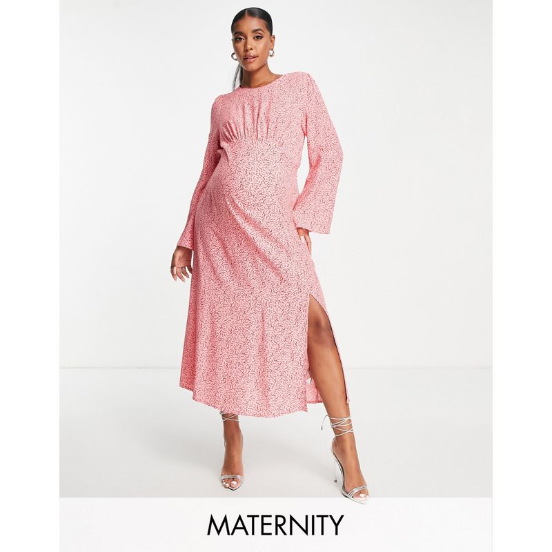 Vestiti lunghi Donna Nobody's Child Maternity - Vestito da giorno con maniche svasate e stampa di ghirigori rosa