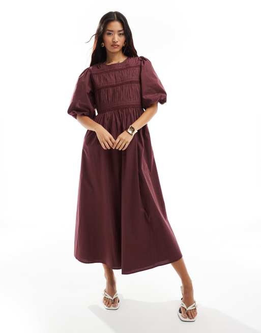 Nobody's Child - Maureen - Vestito color bordeaux con gonna al polpaccio