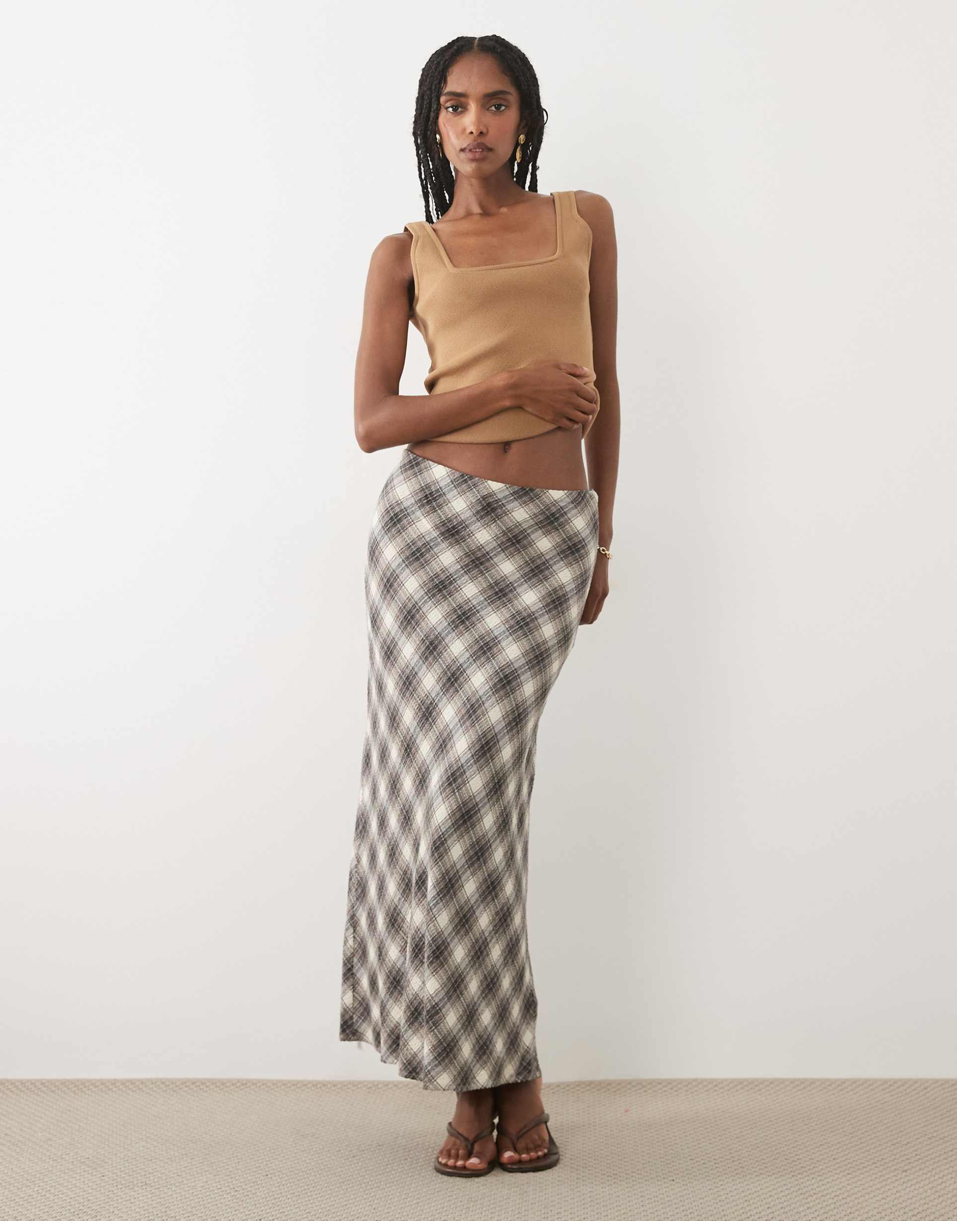 nobody's child maxi skirt in green plaid