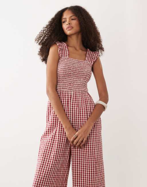 Nobody's Child Maya cotton square neck jumpsuit in red gingham, 2 of 4
