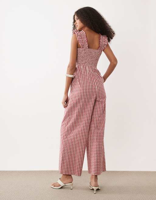 Nobody's Child Maya cotton square neck jumpsuit in red gingham, 4 of 4