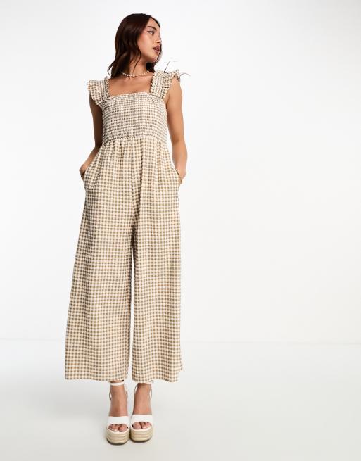 Nobody's Child Maya gingham jumpsuit in beige