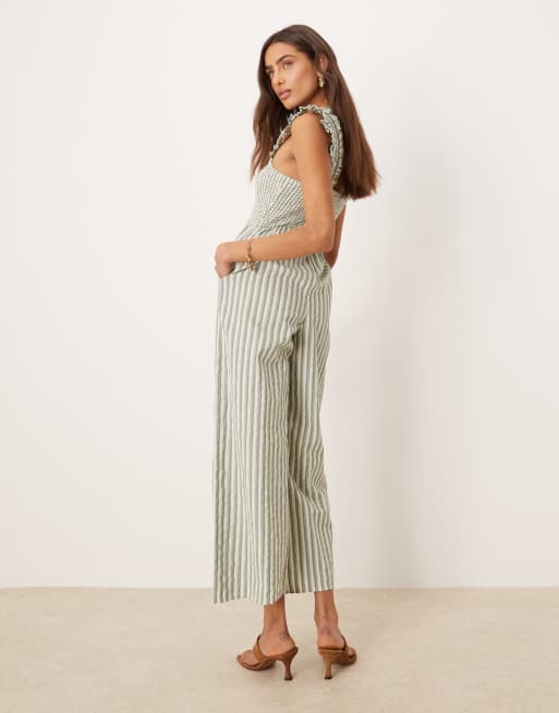 Nobody's Child – Maya – Grönrandig jumpsuit med volangärmar och vida ben, 4 av 4