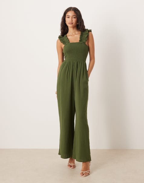 Nobody's Child – Maya – Jumpsuit in Khaki mit Rüschenärmeln - view 1