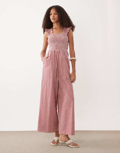 Nobody's Child - Maya - Jumpsuit met vierkante hals en ginghamruit in rood - view 1
