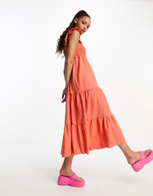 Nobody's Child - Maya - Kariertes Midikleid in Orange und Rosa