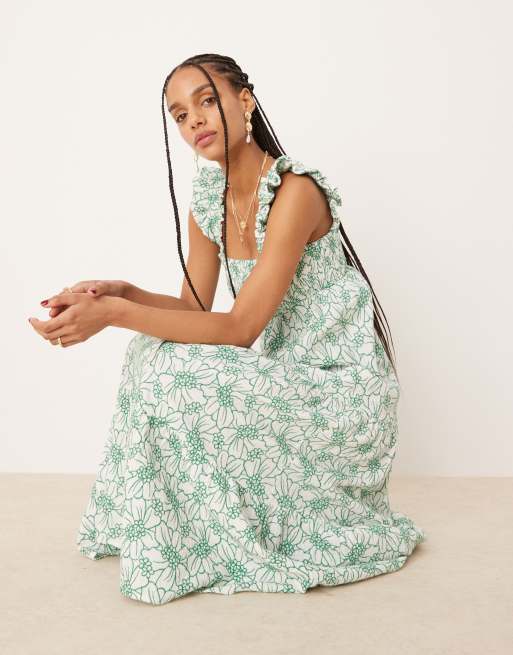 Nobody's Child - Maya - Robe mi-longue à volants - Broderie verte, 4 de 4