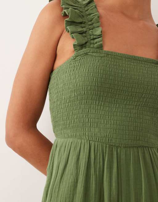 Nobody's Child Maya ruffle detail square neck jumpsuit in green, 2 of 4