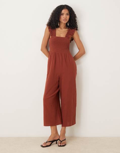 Nobody's Child Maya ruffle sleeve jumpsuit in brown - view 1