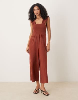 Nobody's Child Maya Ruffle Sleeve Jumpsuit In Brown