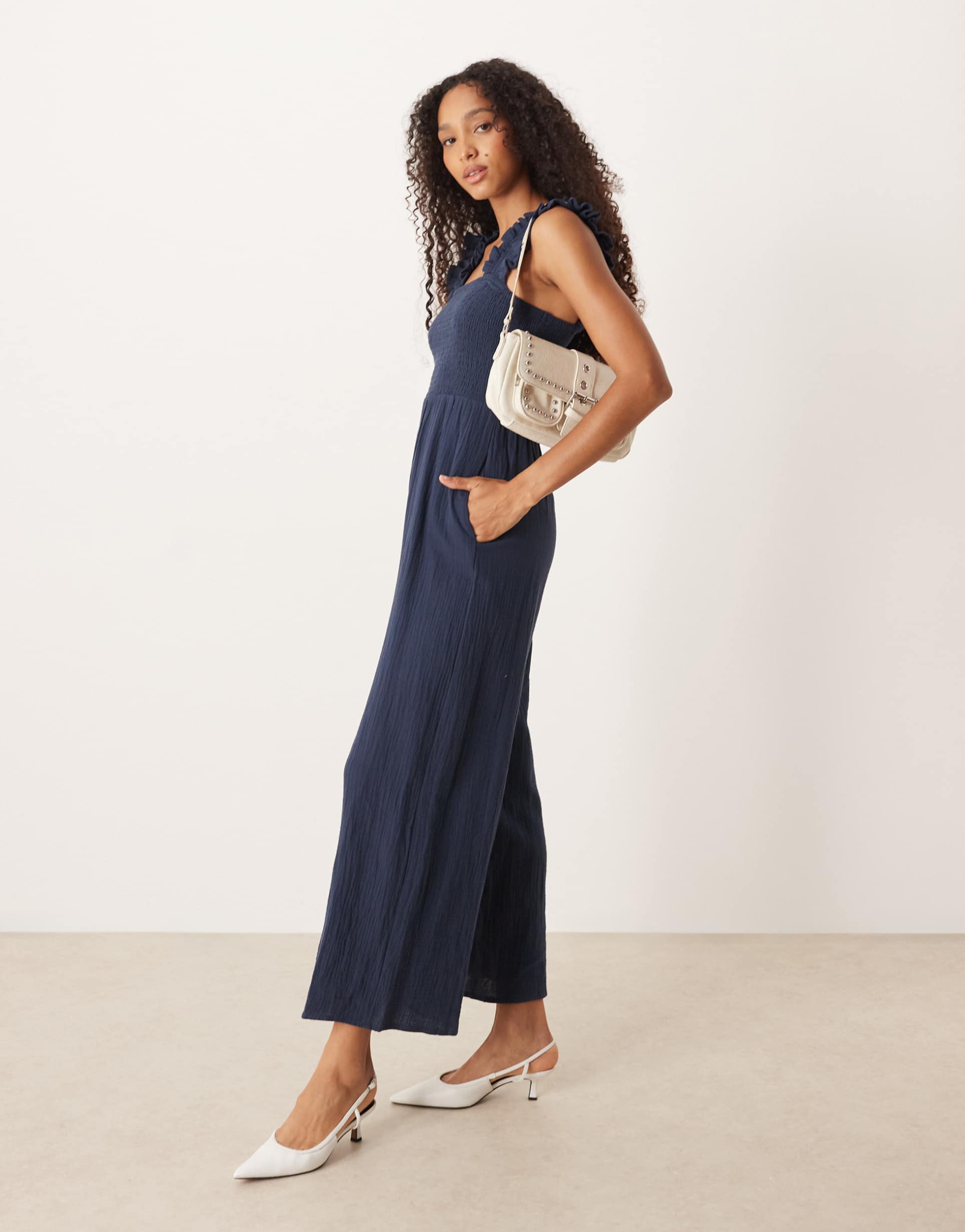 nobody's child maya ruffle sleeve jumpsuit in navy