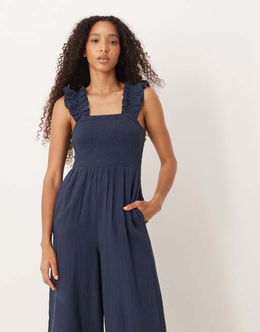 Nobody's Child Maya ruffle sleeve jumpsuit in navy ASOS