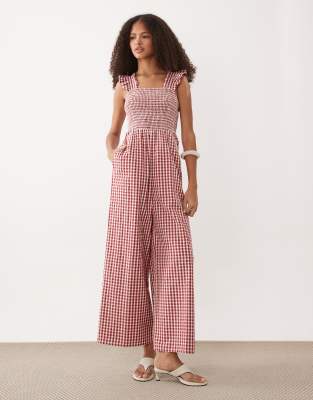 Nobody's Child Maya square neck jumpsuit in red gingham