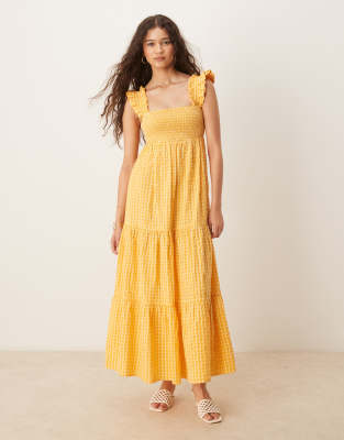 Nobody's Child Maya tiered midi dress in yellow gingham - view 1