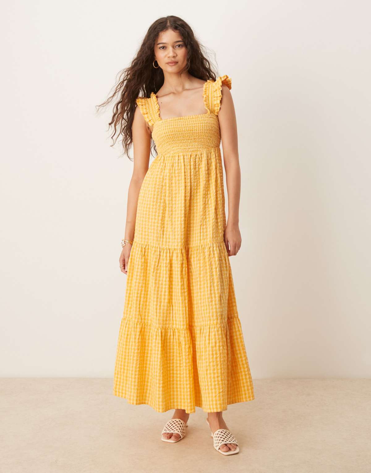 Nobody's Child Maya tiered midi dress in yellow gingham