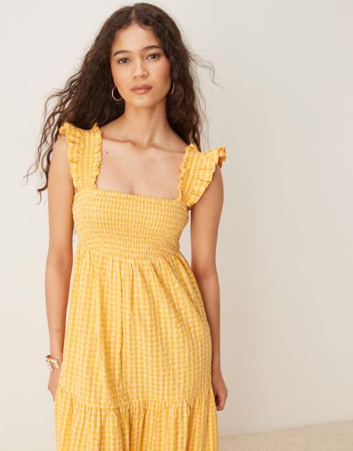 Nobody's Child Maya tiered midi dress in yellow gingham ASOS