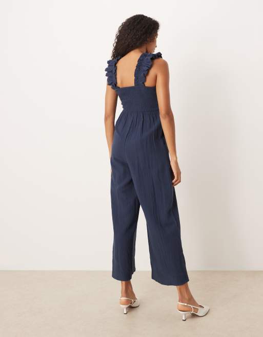 Nobody's Child - Maya - Tuta jumpsuit blu navy con volant, 3 di 4