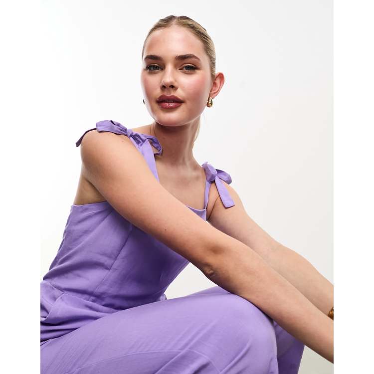 Nobody's Child Meg tie shoulder jumpsuit in purple | ASOS