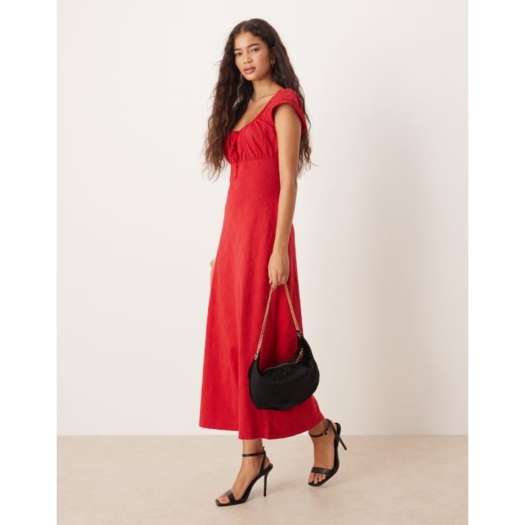 Nobody's Child Melissa embroidered floral milkmaid midi dress in red