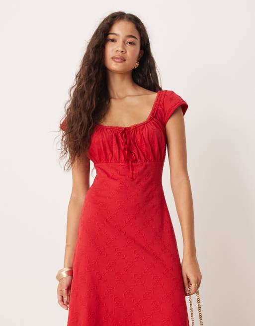knee length dresses for ladies FINAL SALE] SUPER STRETCHY MILKMAID DRESS WITH RUFFLES