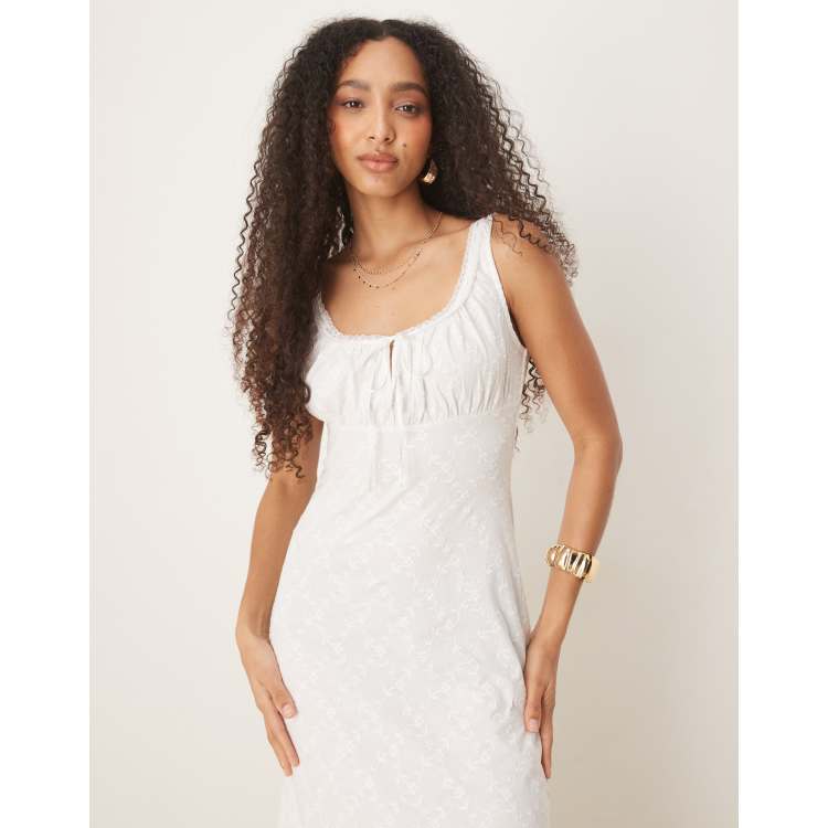 Nobody's Child Melissa milkmaid midi dress in white | ASOS