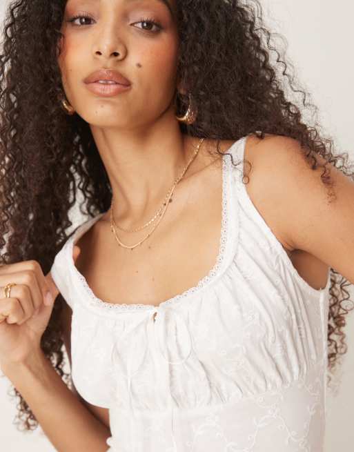 Nobody's Child Melissa milkmaid midi dress in white | ASOS