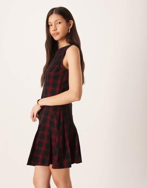 Nobody's Child Merida tailored pleated skirt pinafore mini dress in red check - view 1