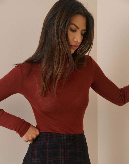 Nobody's Child Merino wool roll neck top in brown, 4 of 5