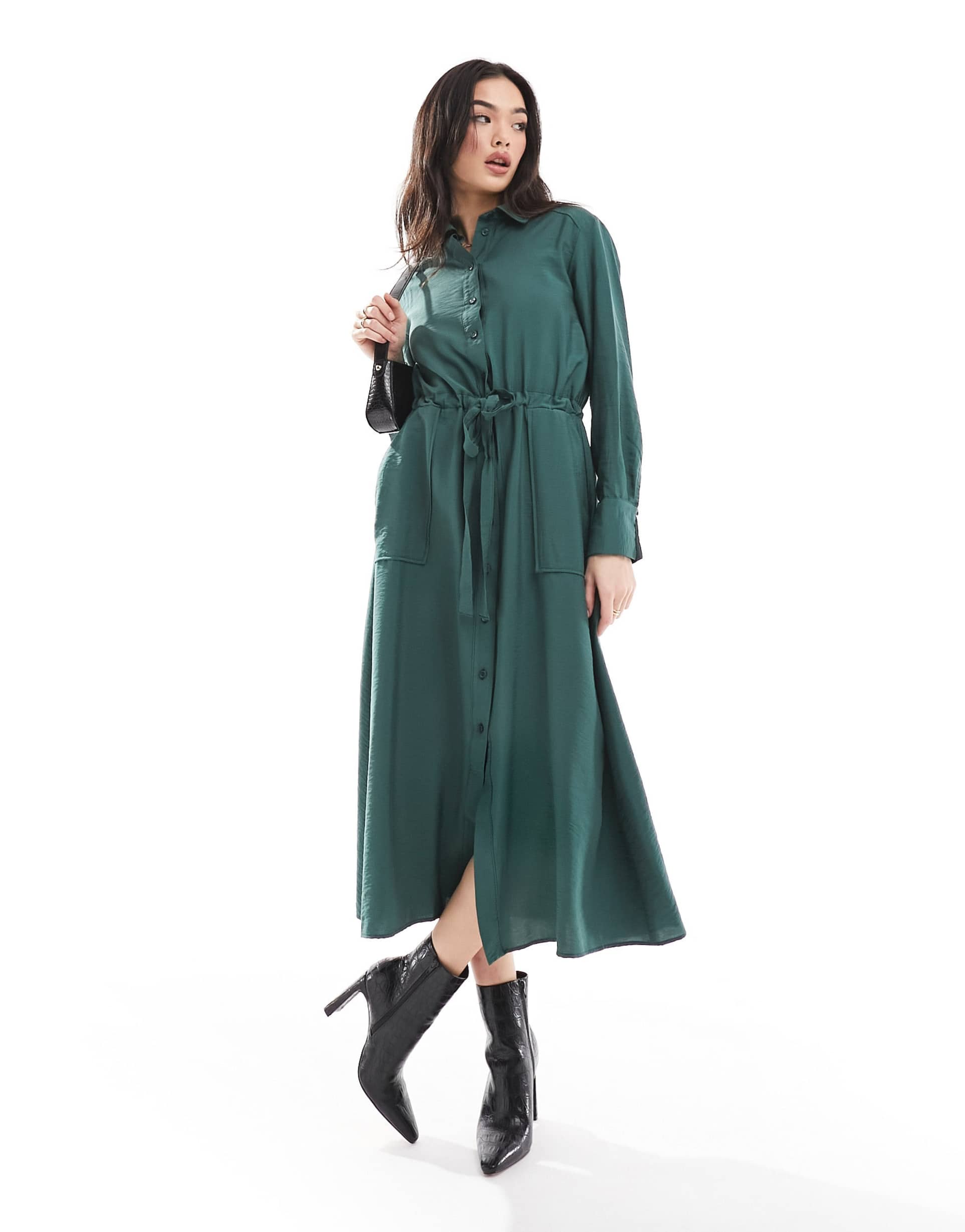 nobody's child mia midi dress in dark green