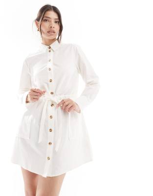 Nobody's Child Mia Utility Mini Shirt Dress In White