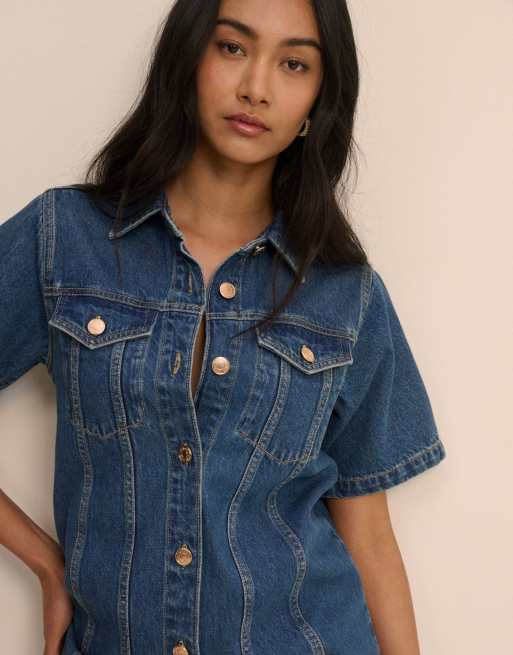 Nobody's Child Mid denim shirt mini dress in blue, 3 of 5