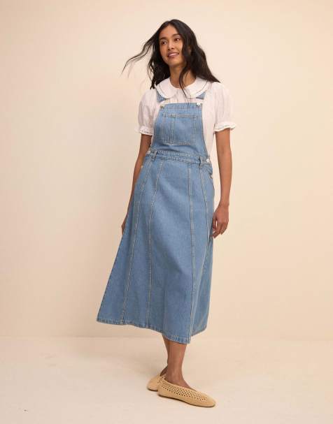 Nobody's Child Mid wash denim dungaree midi dress in denim - view 1