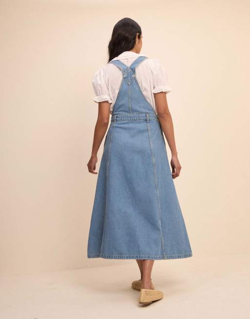 Nobody's Child Mid wash denim dungaree midi dress in denim, 2 of 5