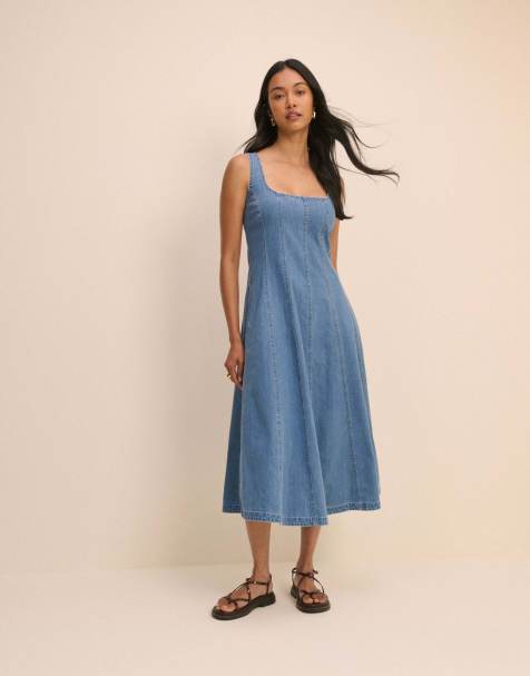 Nobody's Child Mid wash denim rowe midi dress in blue - view 1