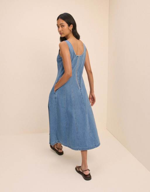 Nobody's Child Mid wash denim rowe midi dress in blue, 2 of 5