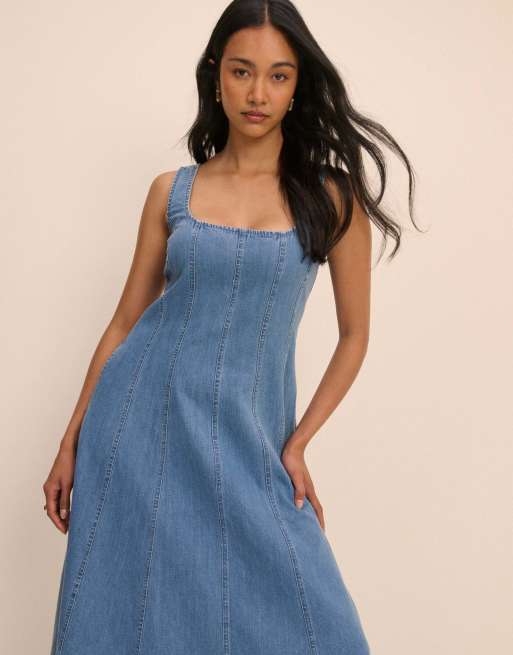 Nobody's Child Mid wash denim rowe midi dress in blue, 4 of 5