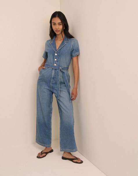 Nobody's Child Mid wash denim tie waist mylos jumpsuit in denim - view 1