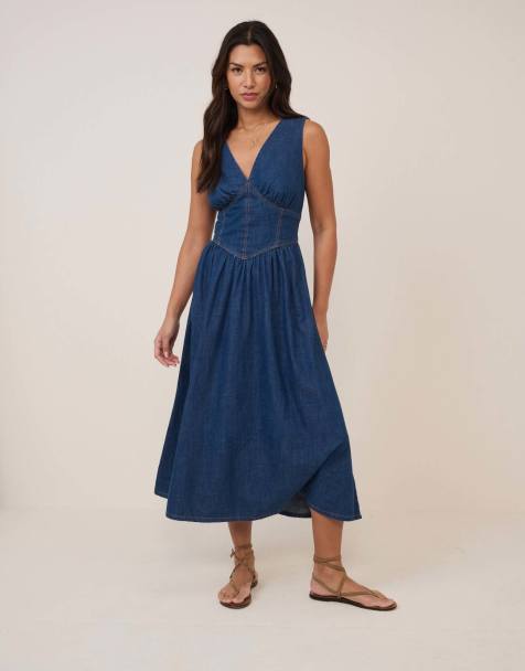 Nobody's Child Mid-wash jackson denim midi dress in blue - view 1