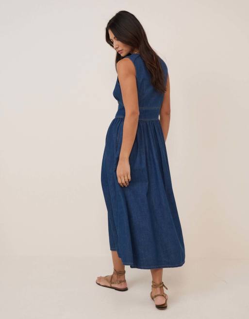 Nobody's Child Mid-wash jackson denim midi dress in blue, 4 of 5