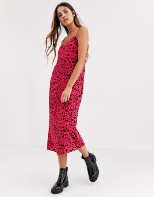 red leopard print slip dress