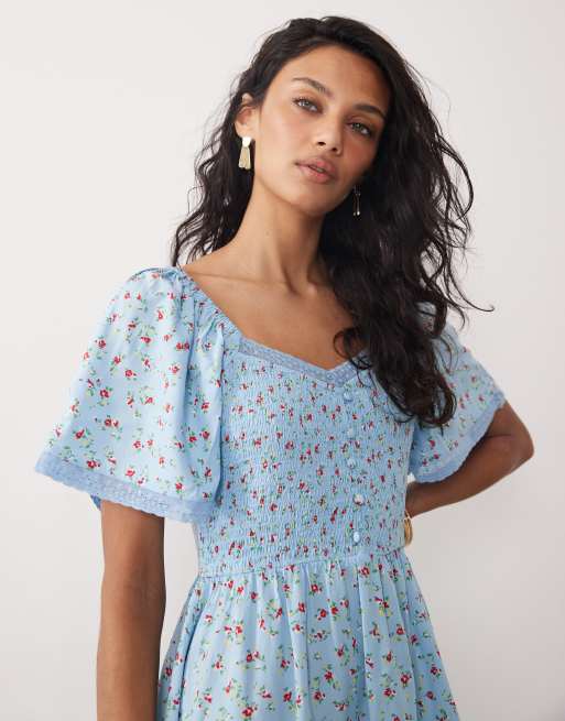 Nobody's Child midi dress in blue floral print