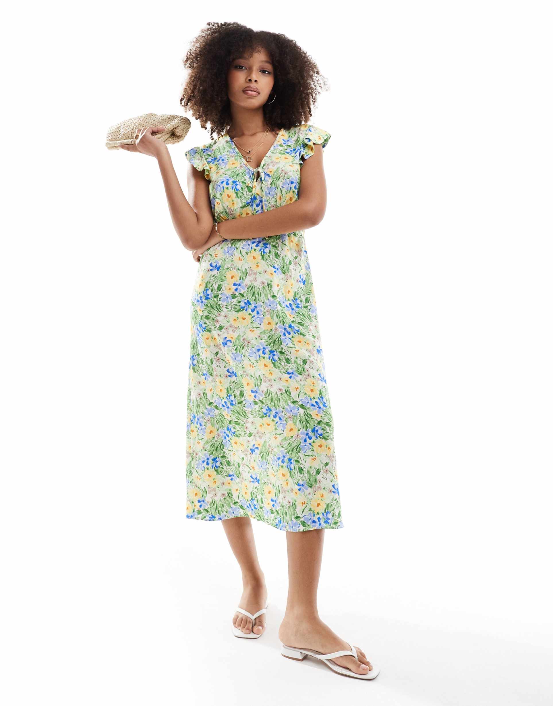 nobody's child midi dress in green floral