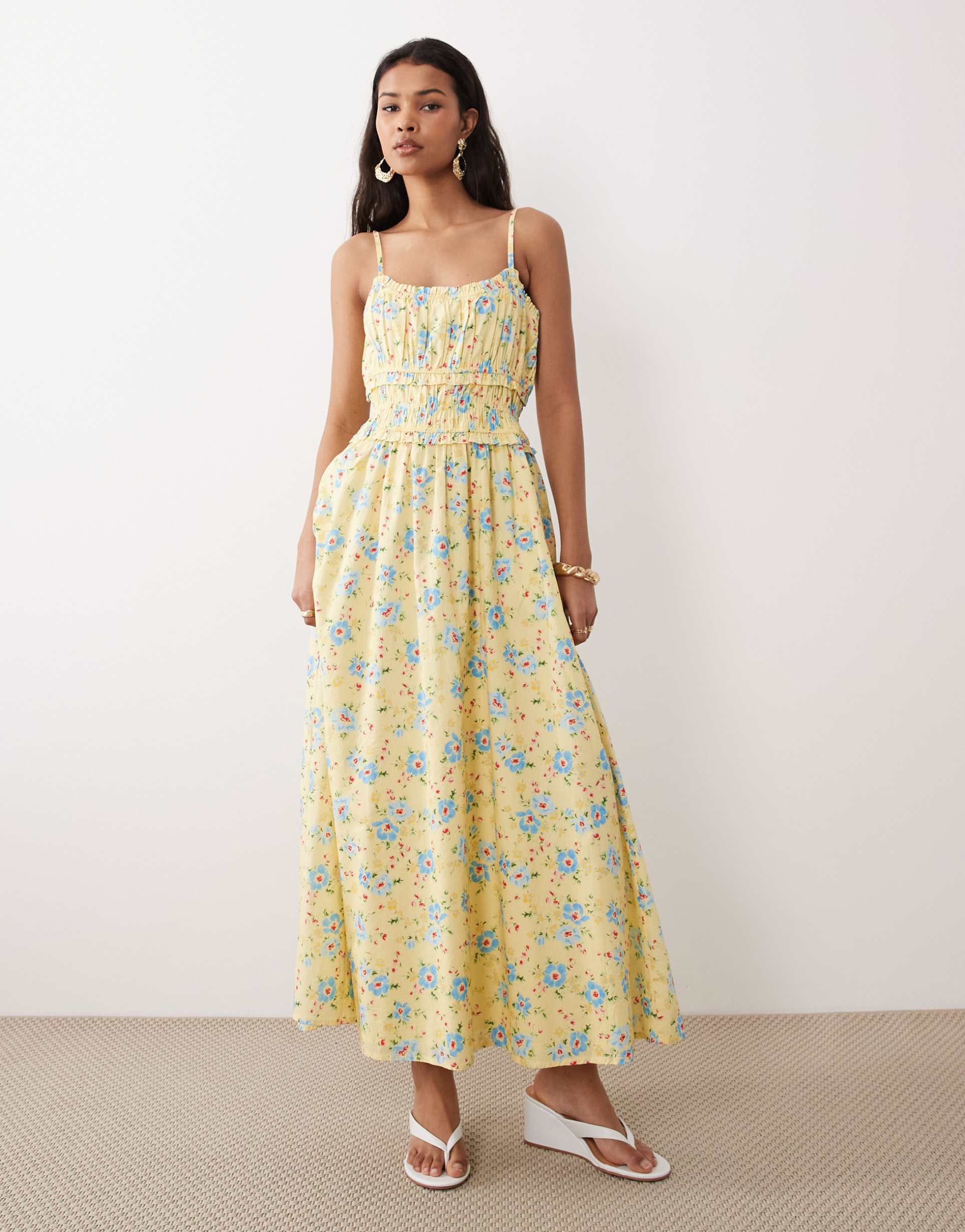 nobody's child midi dress in lemon print