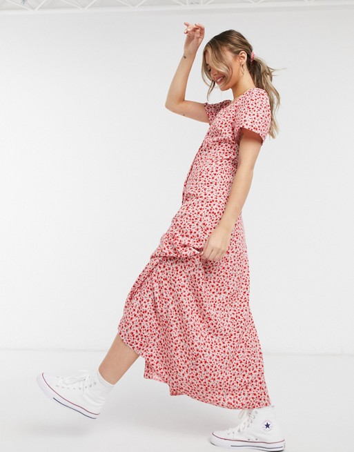 Nobody's Child midi dress with buttons in ditsy rose print