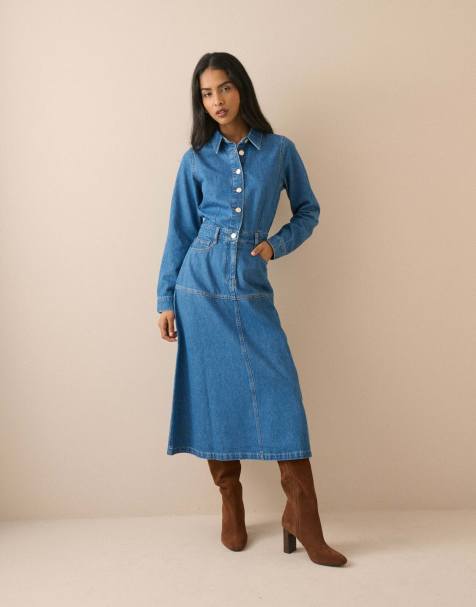 Nobody's Child Midi shirt dress in mid wash - view 1
